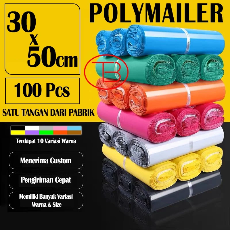 Fumu Kantong Plastik 30x50cm Packing Polymailer Olshop Warna Isi 100pcs Lem Kuat Anti Sobek Premium Grosir Termurah