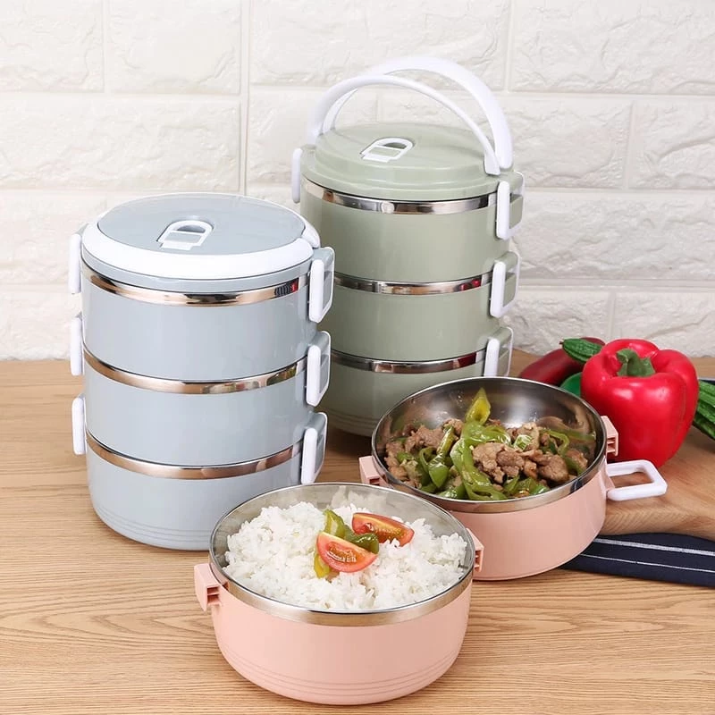 Rantang Lunch Box 3 dan 4 Susun Polos Lucu Elegan Tempat Bekel Makanan Stainless Steel