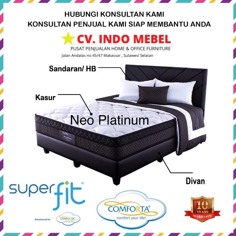 Springbed matras kasur SET superfit neo platinum by comforta promo murah berkualitas garansi platinum makassar