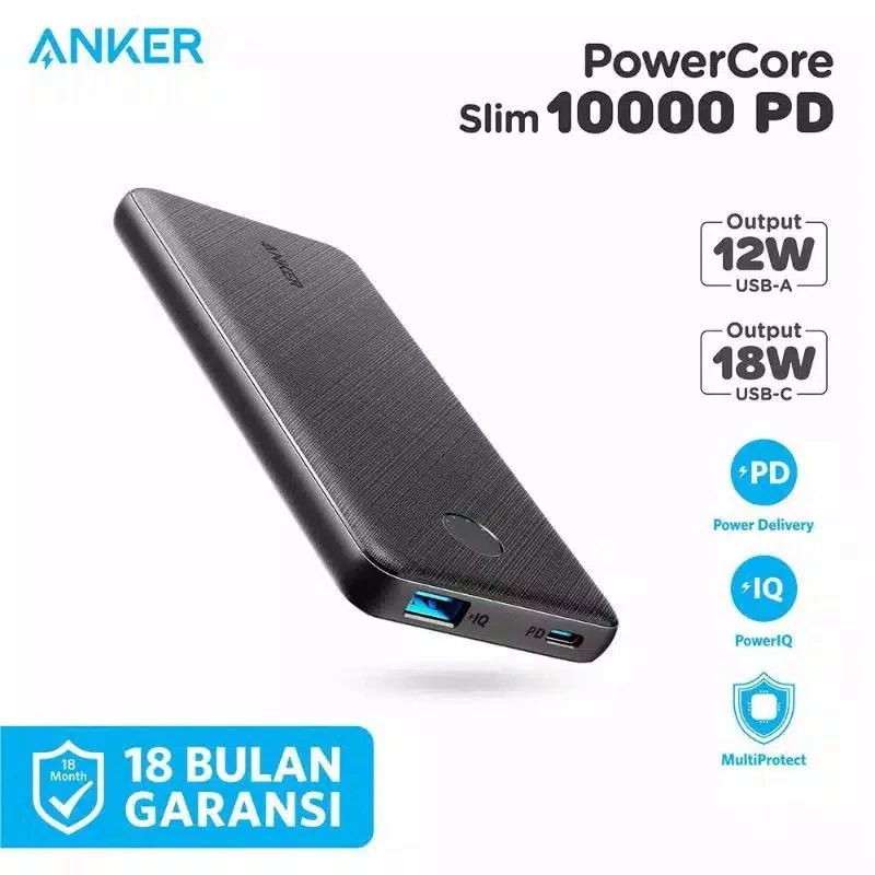 Powerbank Anker Powercore Slim PD 18W 10000mAh Garansi Resmi A1231