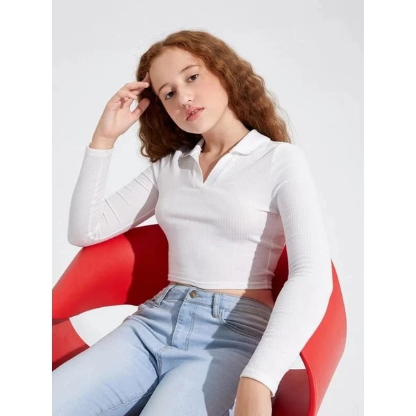 (COD) LMJ Fashion Zeta Crop Polo Long Shirt #2815