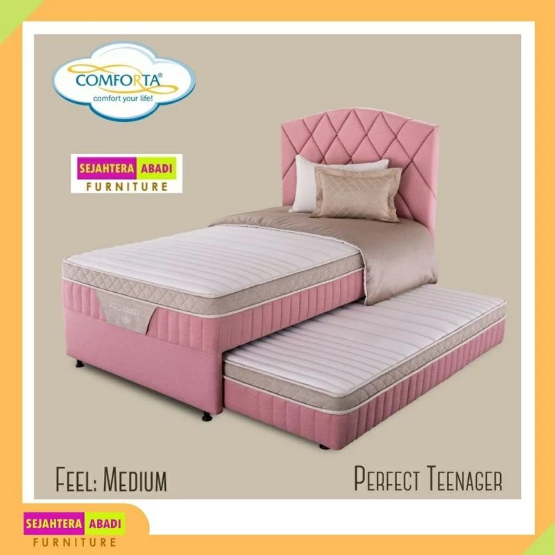 springbed comforta latex 2in1 perfect teenager pink white twin sorong matras sliding / full set free bantal guling ranjang sorong dipan sorong