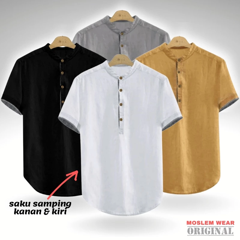 Baju Koko Pria Dewasa Koko Kurta Taqwa Pakaian Muslim Lengan Pendek Matt Katun Adem Tebal Terlaris