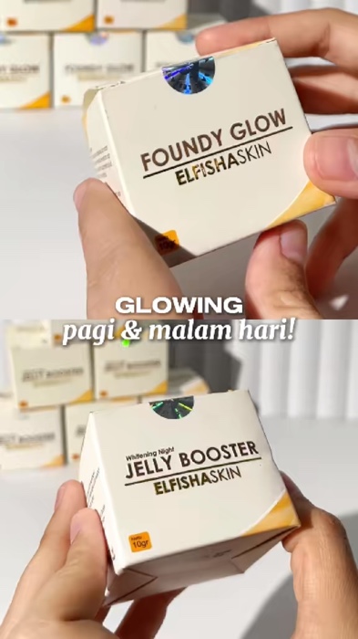 Perawatan pagi dan malam hari dengan foundy glow dan Whitening Night Jelly Booster dari Elfishaskin✨ #cantikdaridalam #skincareroutine #elfishaskin