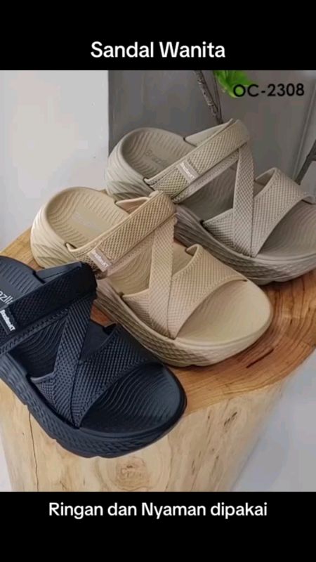 Sandal wanita slide slip om wedges SOCANY