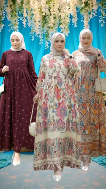 Arsy Midi Dress Gamis Rayon Motif Terlaris Baju Lebaran Busana Muslim Wanita By Impusstore#dress #mididress #gamis #fyp