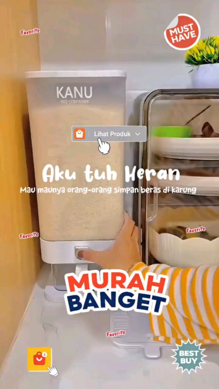 Dispenser Beras Otomatis & Estetik - 5kg/10kg Wadah penyimpanan Beras Food Grade & Anti Kutu#RacunShopee #shopeemurah #promoshopee