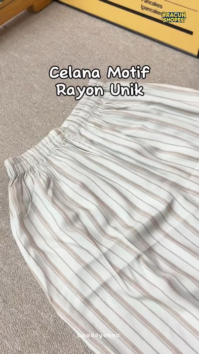 Celana rayon motif salur #GratisOngkirRP0 #ShopeeCOD #ShopeeLook #ShopeeFashionHaul #celanamotif #celanarayon #celanarumahan