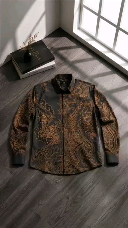 Arkanza Signature Motif Sangkala Kemeja Batik Pria Lengan Panjang Eksklusif Curved Hem Jahitan Presisi Hidden #RanunShopee #kemejabatik