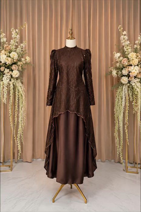 Dress Gamis Wanita kondangan Terbaru Bahan Silk Premium Mix Brukat Anggun Tampil Mewah  Warna#RacunShopee #ShopeeLook #ShopeeCOD #fypシ
