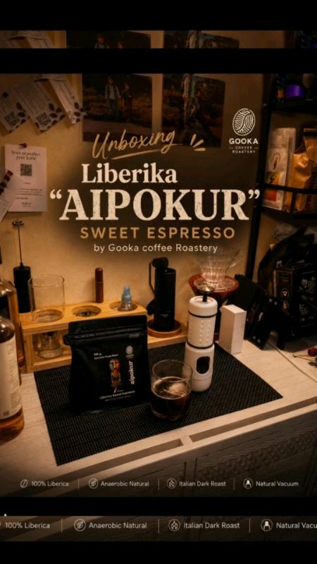 Akhirnya kesampaian juga unboxing Liberika "AIPOKUR" Sweet Espresso by Gooka Coffee Roastery. #liberika #aracaki #gookacoffee #coffee #immersion #v60