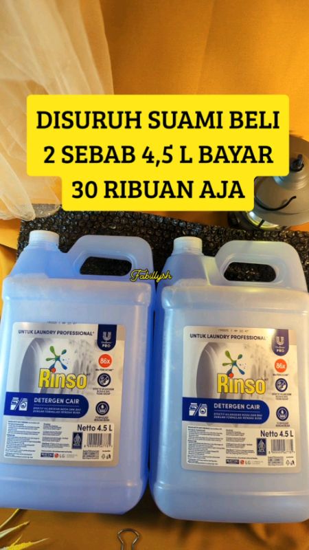 DISURUH SUAMI BELI 2 SEBAB 4,5 L BAYAR 30 RIBUAN AJA#sabunrinsocair #rinsomatic #rinsocairmurah #detergentrinso