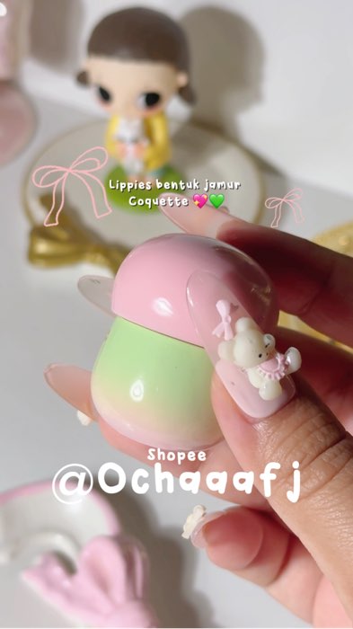 Lipgloss bentuk jamur 🍄 💖💚✨ #lipjelly #lipgloss #novolipjamur #SpillRacunShopee #ochaaafj #fyp