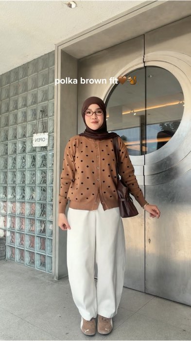 brown fit🐻✨✨ #RacunShopee #cardigan #polkadotoutfit