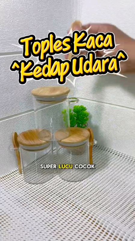 Toples Kaca Kedap Udara | Penyimpanan makanan | Tutup kayu bulat dan sendok #RacunShopee #toples #toplesaesthetic #topleskaca #wadahserbaguna