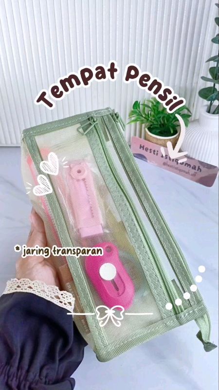 Kotak wadah tempat pensil ATK pouch make up serbaguna jaring transparan #tempatpensil #kotakpensil #kotakpenyimpananserbaguna #wadahpensil