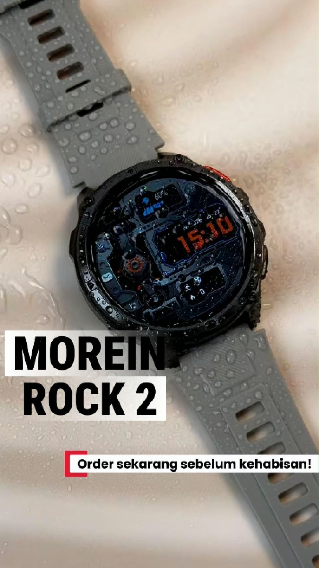 Morein Rock 2: Baterai 1100mAh, casing logam, anti air IP68 , senter, kompas, fitur olahraga & kesehatan lengkap. Laris manis! 🔥#moreinrock2