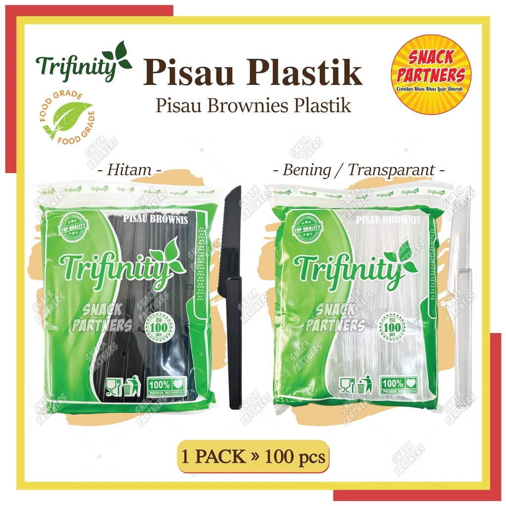 PISAU BROWNIES PLASTIK Bening /Transparan/Transparent 100 PCS Per Pack TRIFINITY - Pisau Hitam Kue Bolu Gulung Roti Tart Cake Ulang Tahun Banjarmasin