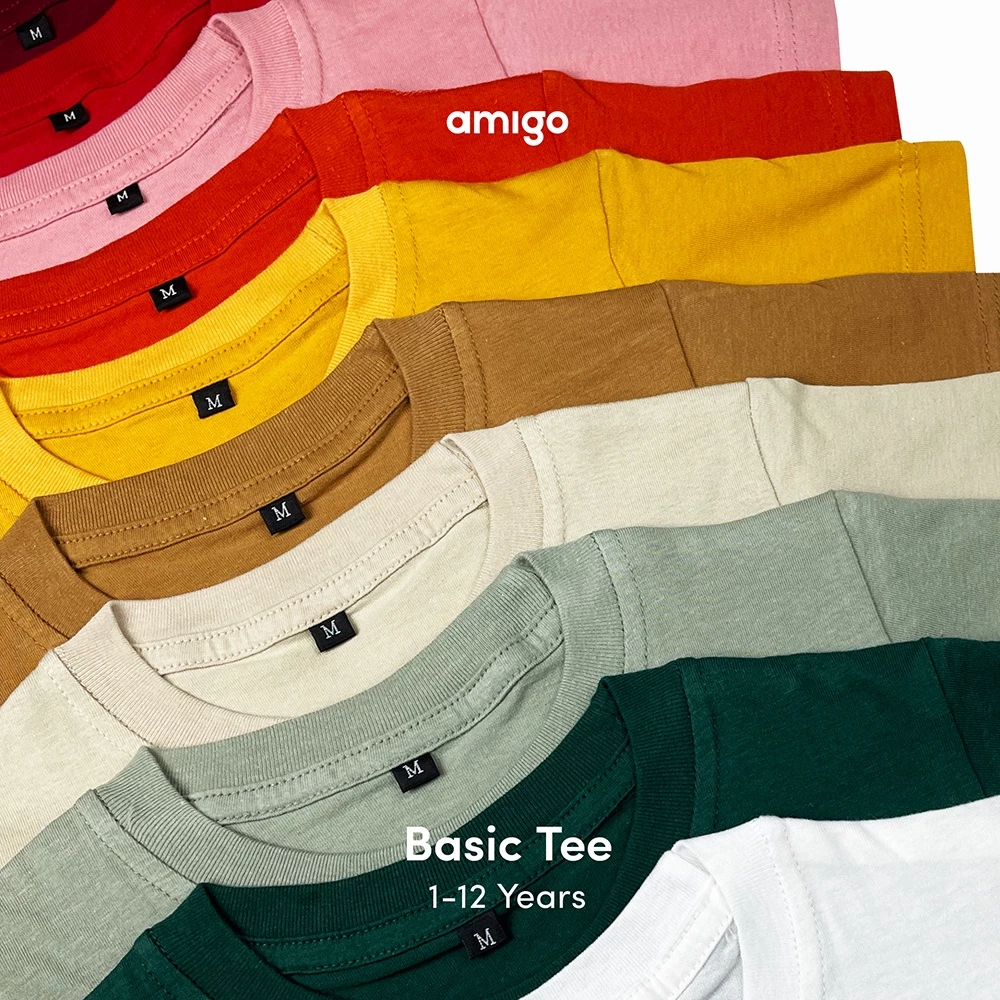 Amigo Kidswear Kaos Anak Basic T Shirt Polos Lengan Pendek Katun 30s Premium 1-12 Tahun