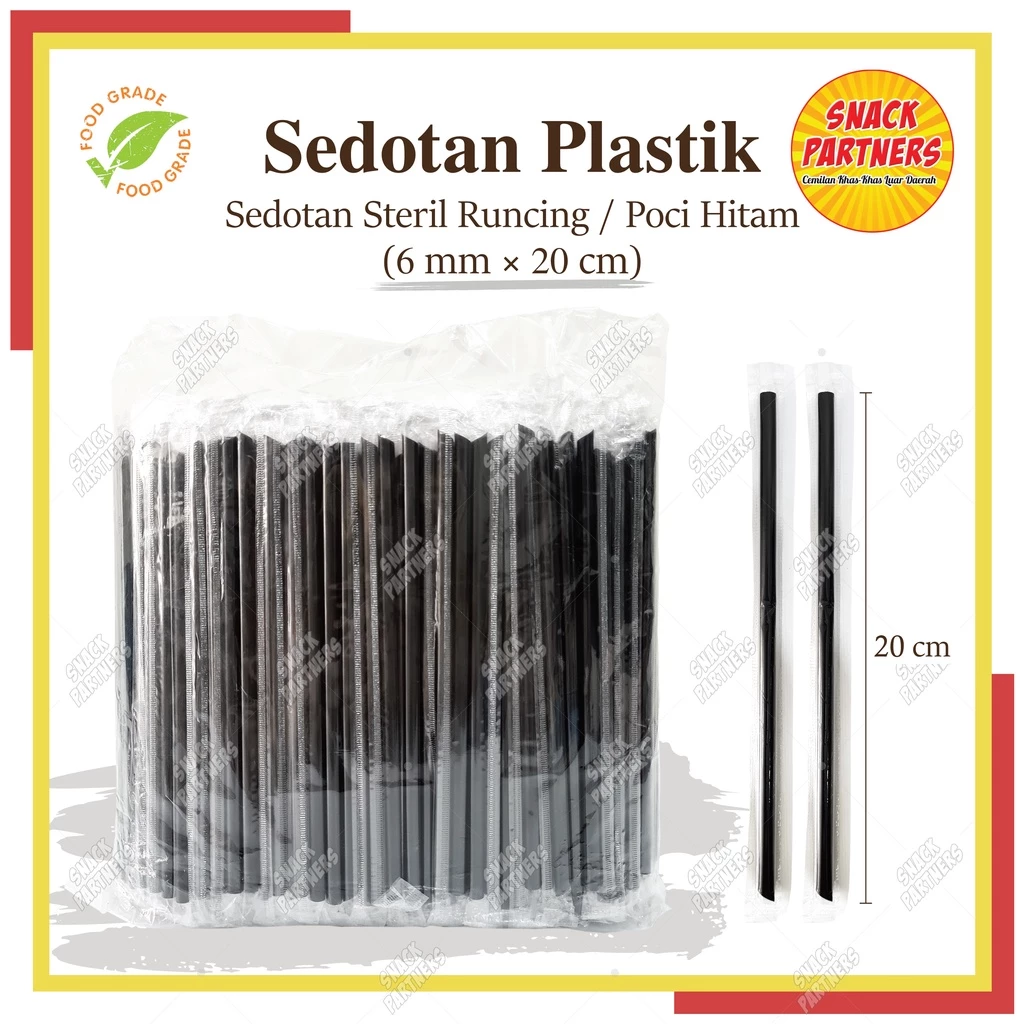 SEDOTAN PLASTIK STERIL RUNCING / POCI Hitam 6 mm x 20 cm - Repack 50 / 100 / 250 / 500 PCS - Bungkus Lancip Higienis BANJARMASIN 6mm x 20cm