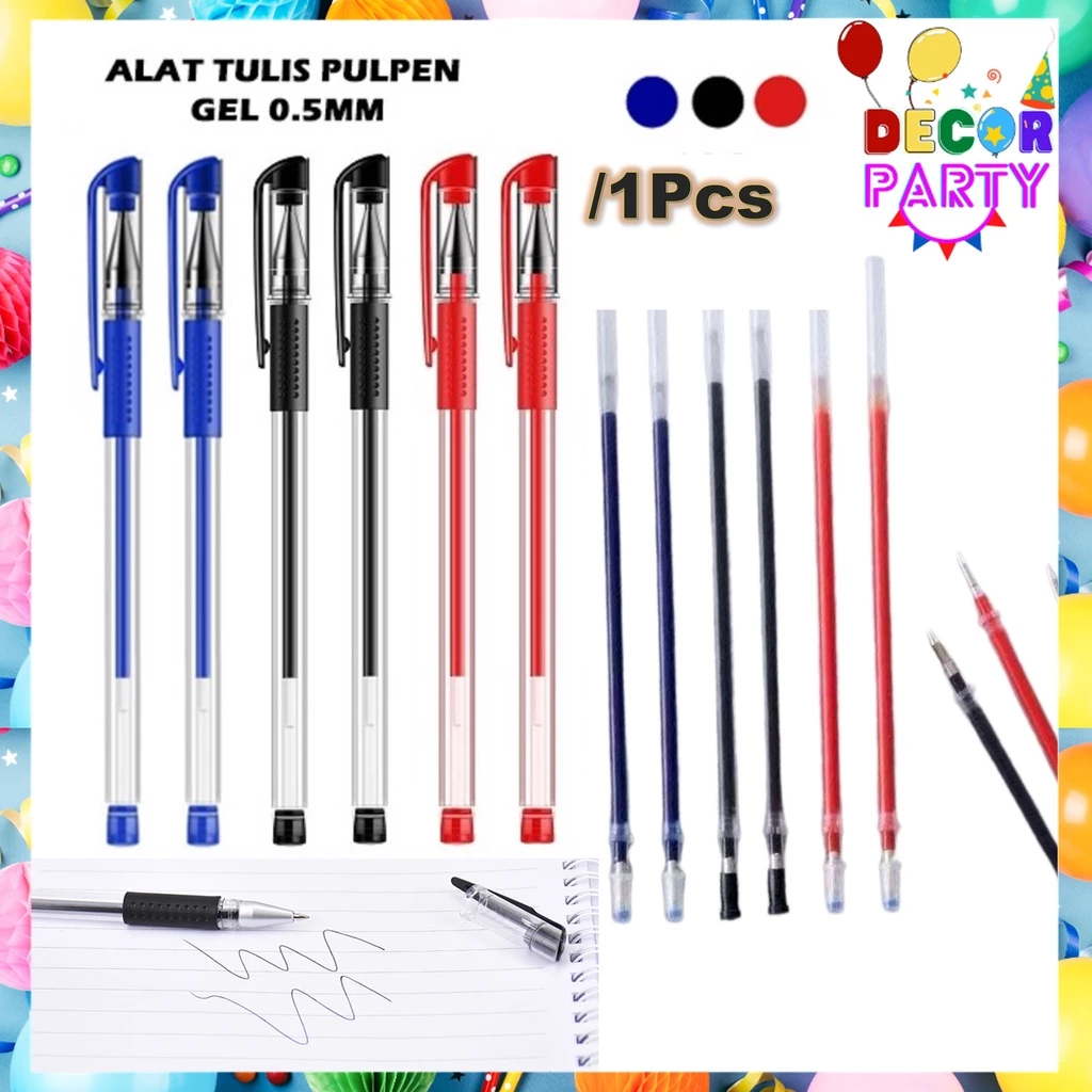 DP Pena Gel Standard 0.55mm 1Pcs Pulpen tinta cair Alat Tulis Sekolah Kantor Pen Refill 5pcs Warna Warni Pena Ujung Lancip ATK