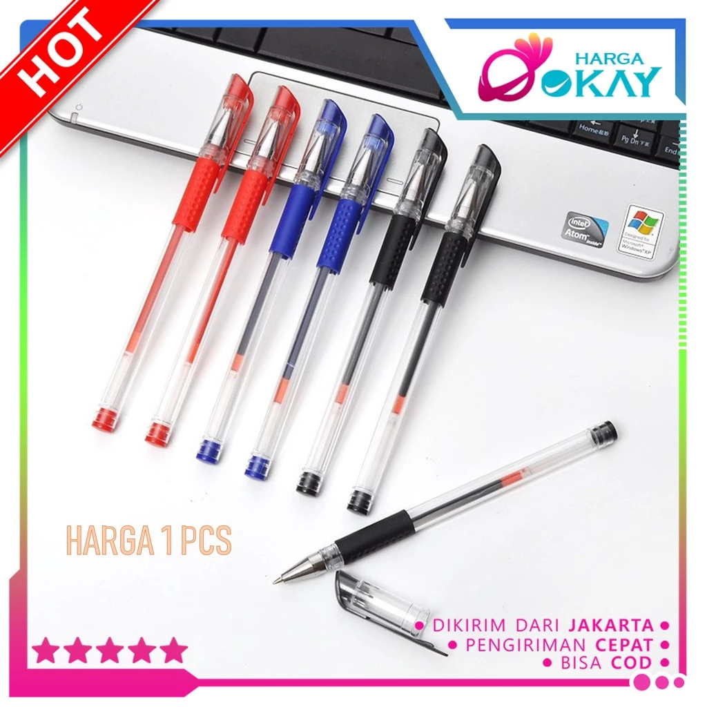 HO Pena Gel 0.55mm Standard Pulpen Gel Bolpoin Cair Alat Tulis Sekolah Bolpen Warna Hitam Biru Merah