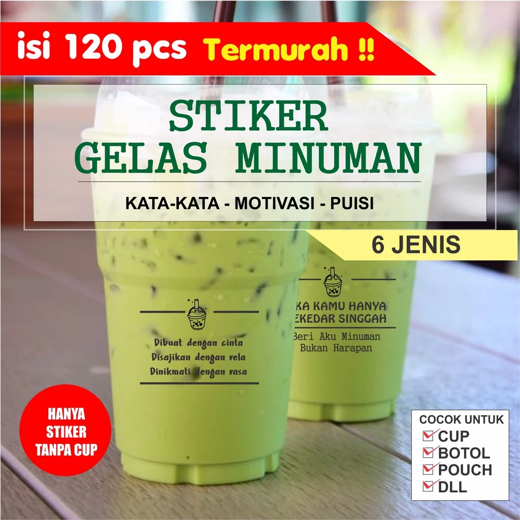 (Isi 120) Pcs Stiker Kata-Kata Gelas Minuman