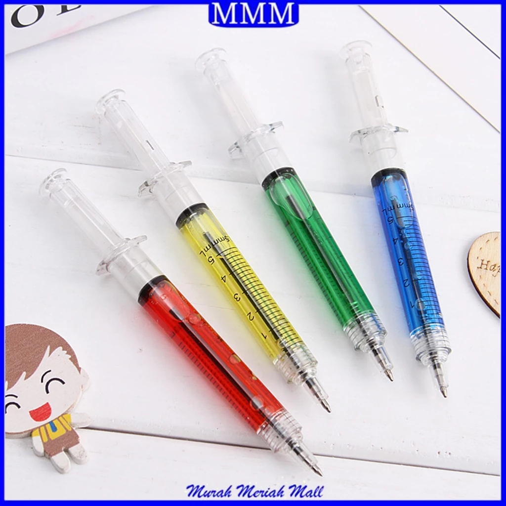MMM Pulpen Tulis Bentuk Jarum Suntik Lucu Korean Syringe Ballpoint Pen Souvenir Aesthetic Fancy Pena Alat Tulis Anak Sekolah