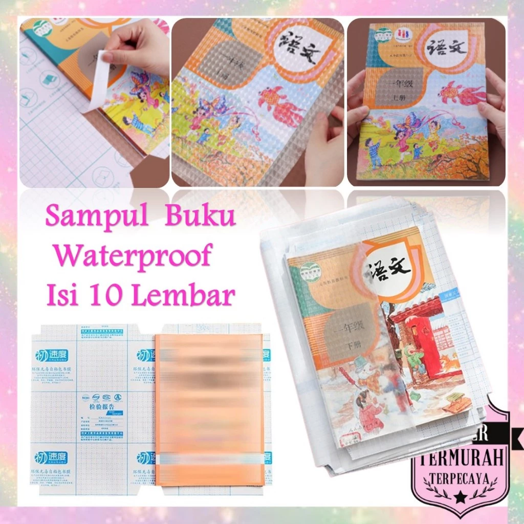 STT Stiker Sampul Buku Isi 10 Lembar Self-Adhesive Book Cover Waterproof Sticker Sampul Buku Tulis Sekolah Diamond Transparant Polos Pelindung Cover Buku Dengan Perekat Model Buram Tahan Air 10Pcs