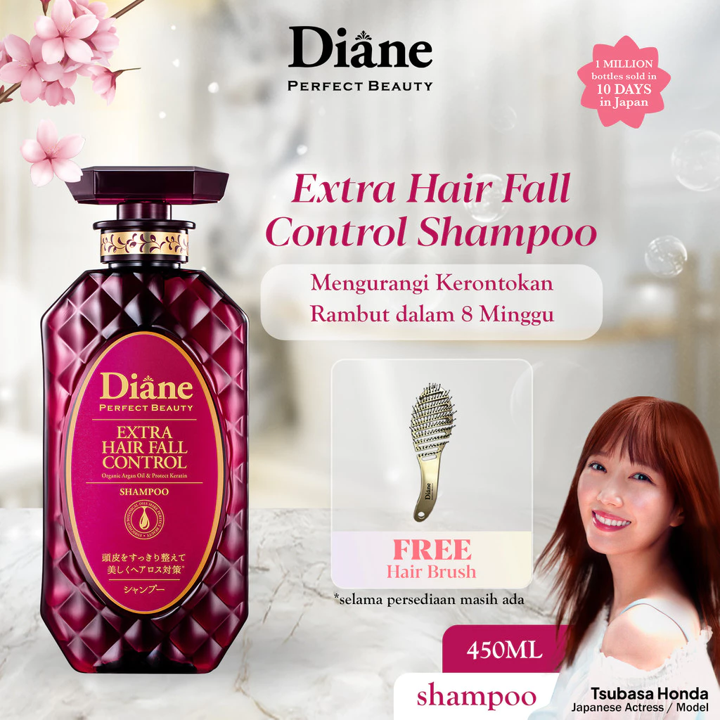 Diane Extra Hair Fall Control Shampoo 450ml (Made in Japan) FREE Sisir Gold