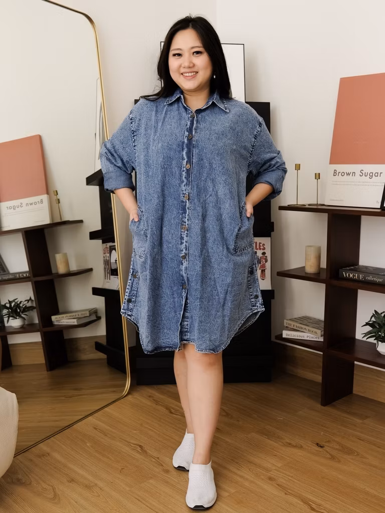 Kemeja Jeans Jumbo Wanita Atasan Big Size Denim LONGJEANS