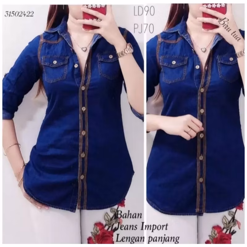 sonia jeans-kemeja jeans wanita terbaru atasan lengan panjang sekini kemeja korea terlaris