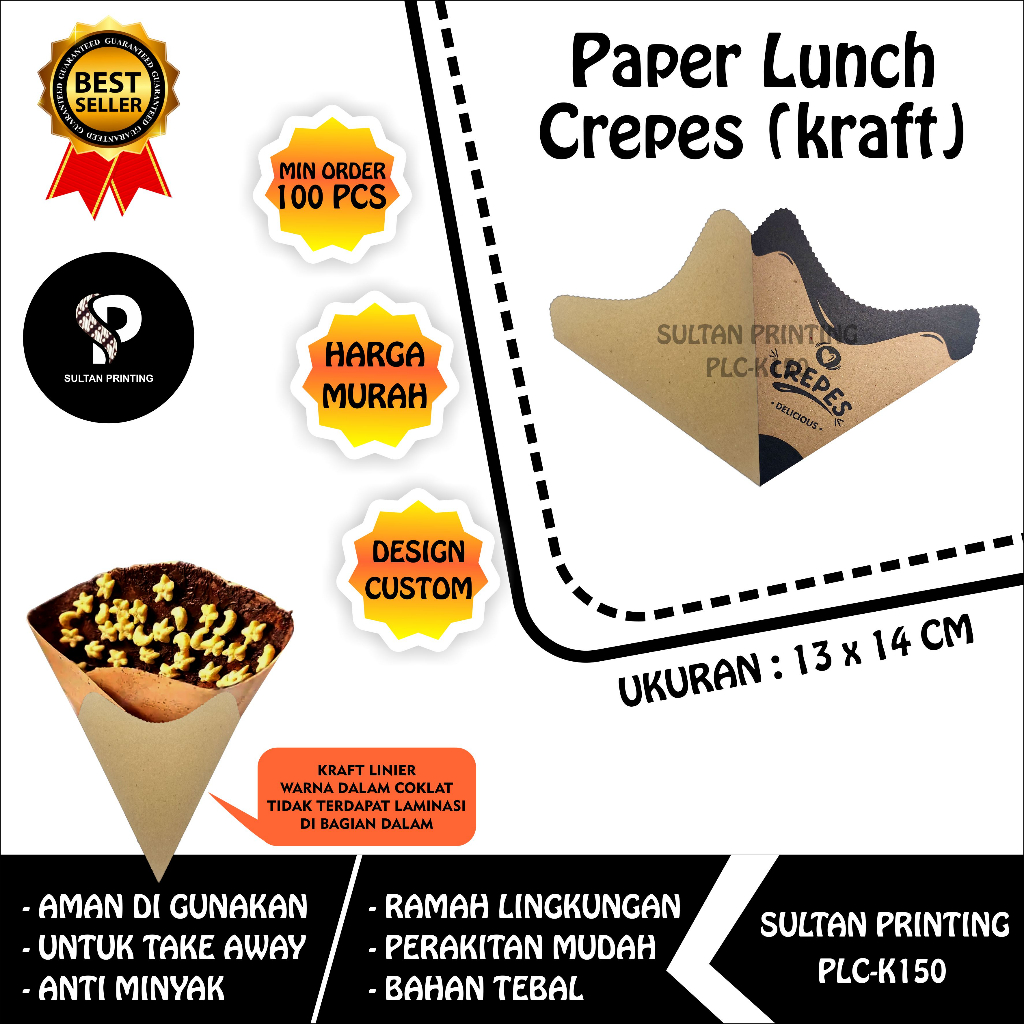 PAPER LUNCH CREPES KRAFT (COKLAT)  / TEMPAT MAKAN CREPES / KEMASAN CREPES