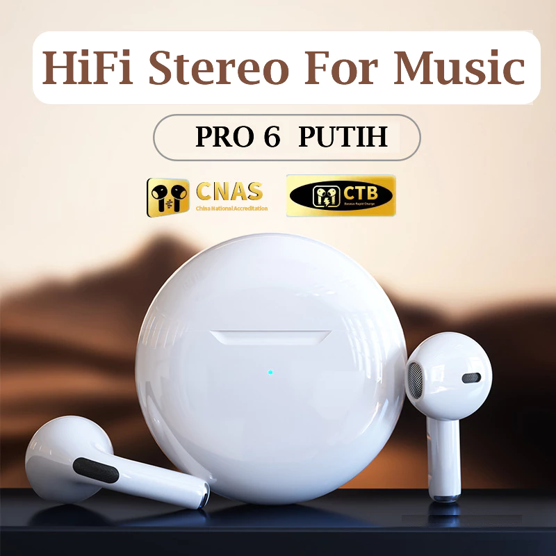 Headset Bluetooth Pro 6 TWS with Mic Support Call Earphone Bluetooth