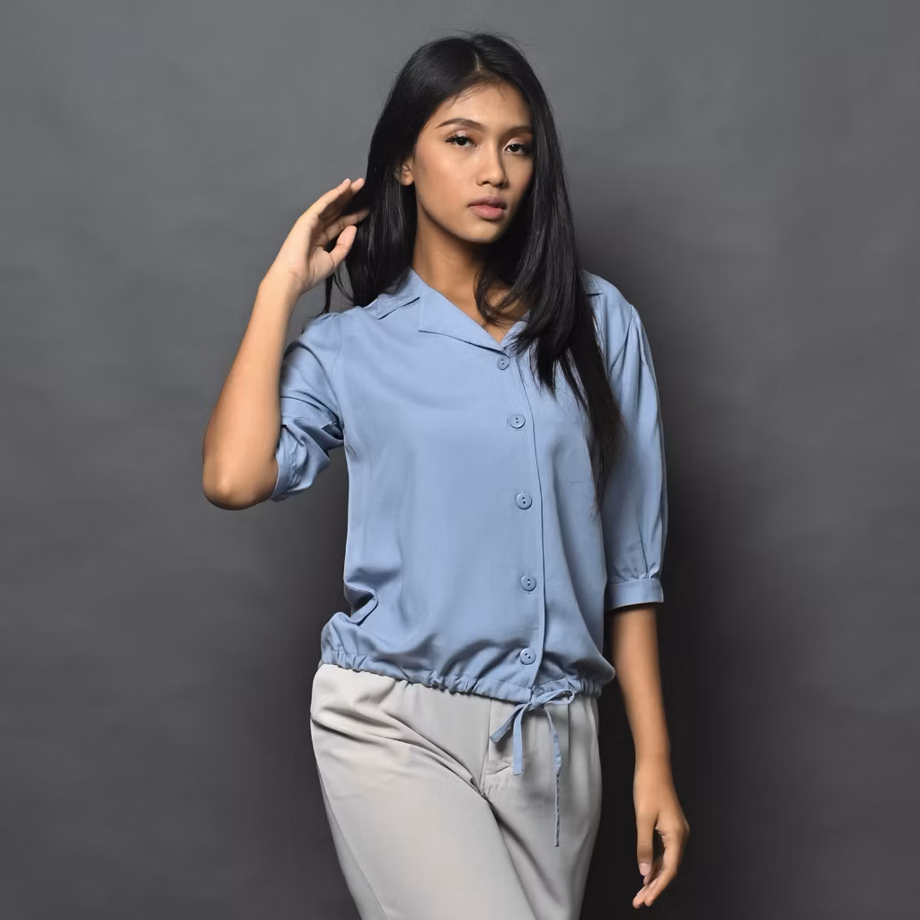 QUEENTIN Kemeja Wanita Casual 0081 Katun Rayon Polos Premium Lengan Siku 3/4