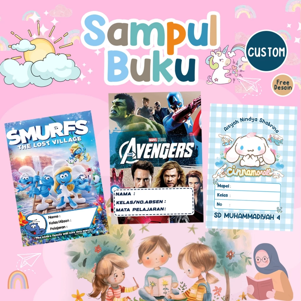 Sampul Buku Tulis Custom Nama dan Sekolah Free Desain Anak SD Murah