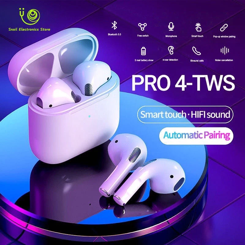 Pro 4 Headset Bluetooth TWS with Mic Smart Touch Control Earphone Bluetooth Stereo Handset Wireless Earbudz Olahraga Tahan Air