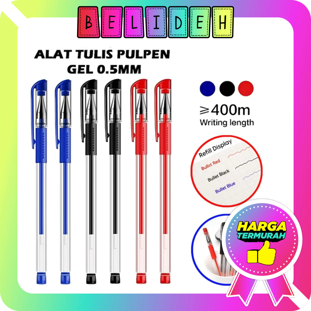 BELIDEH Pena Gel 0.55mm Standard Pulpen tinta cair Alat Tulis Sekolah Kantor Pen Warna Warni Pena Ujung Lancip ATK Murah Import R047 R170