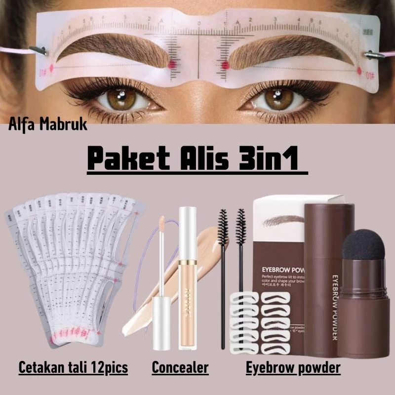 (paket ngalis isi 3) eyebrow powder cetakan alis tali isi 12 + concealer