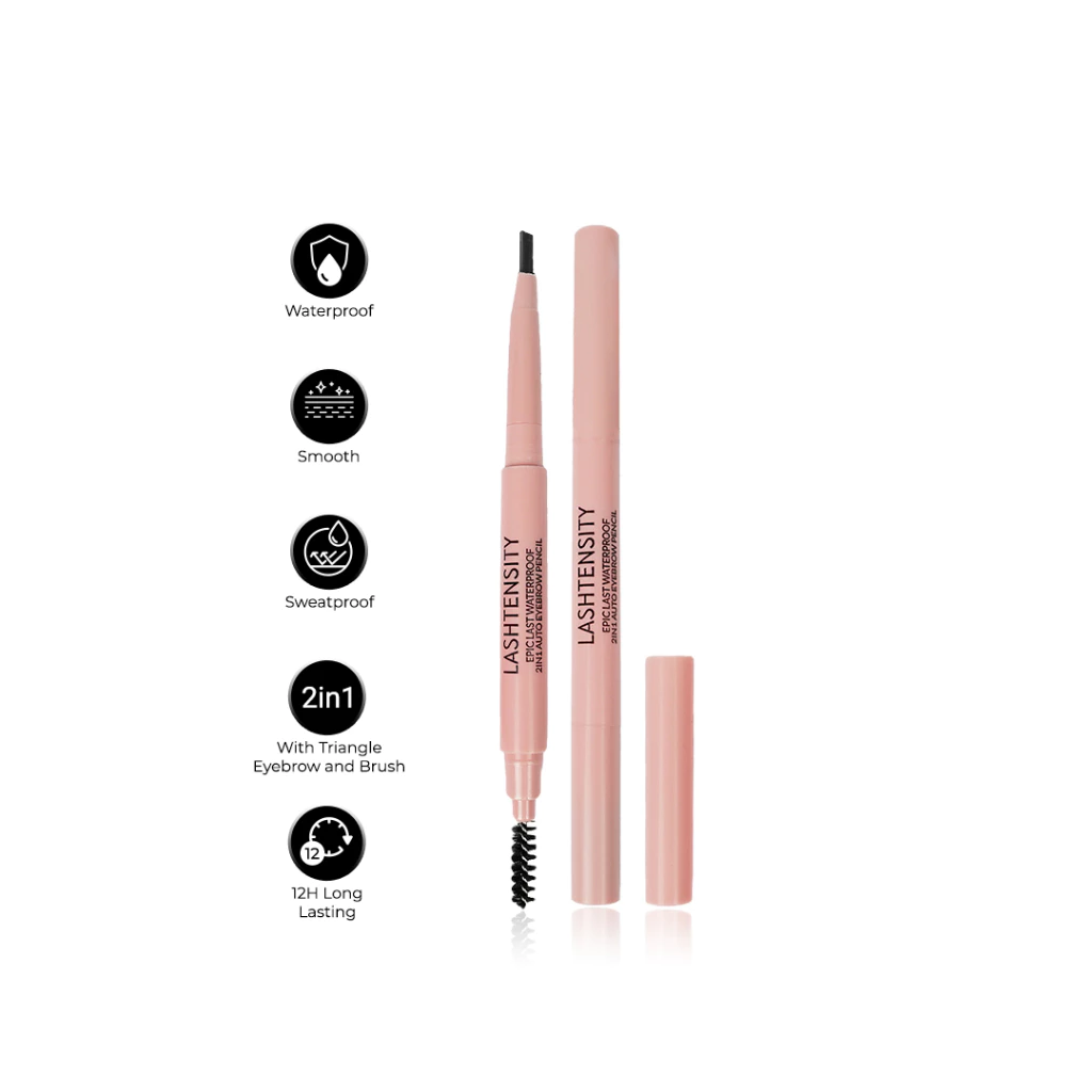 [BPOM] Automatic 2IN1 Eyebrow Pencil Lasting 12H Waterproof Pigmented Easy Blend Soft Durable Fiber Rotating Brush Head Triangular Shape