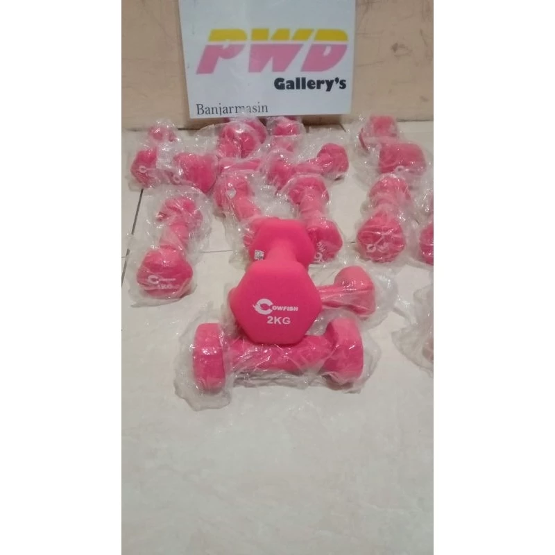 barbell / dumbbell Neoprene / besi lapis karet berat 2 kg warna pink - biru Banjarmasin murah