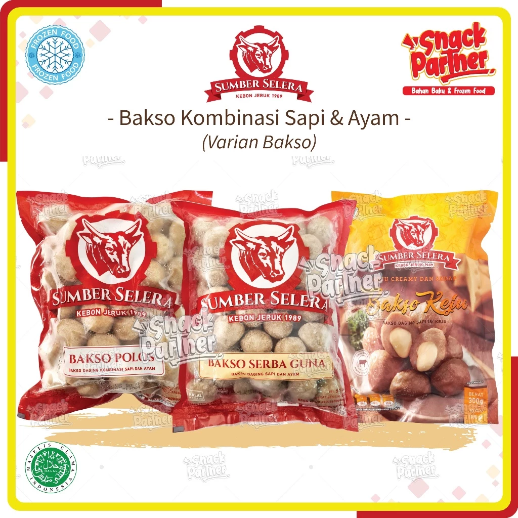 SUMBER SELERA Bakso Kombinasi Daging Sapi Ayam 50 PCS / 650 GR | 10 PCS / 300 GR - SB Serbaguna Keju Cheese Premium - FROZEN FOOD Baso Pentol Banjarmasin