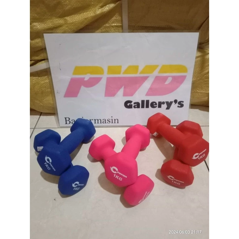 Barbell besi lapis karet 1kg warna pink - biru - merah Banjarmasin murah