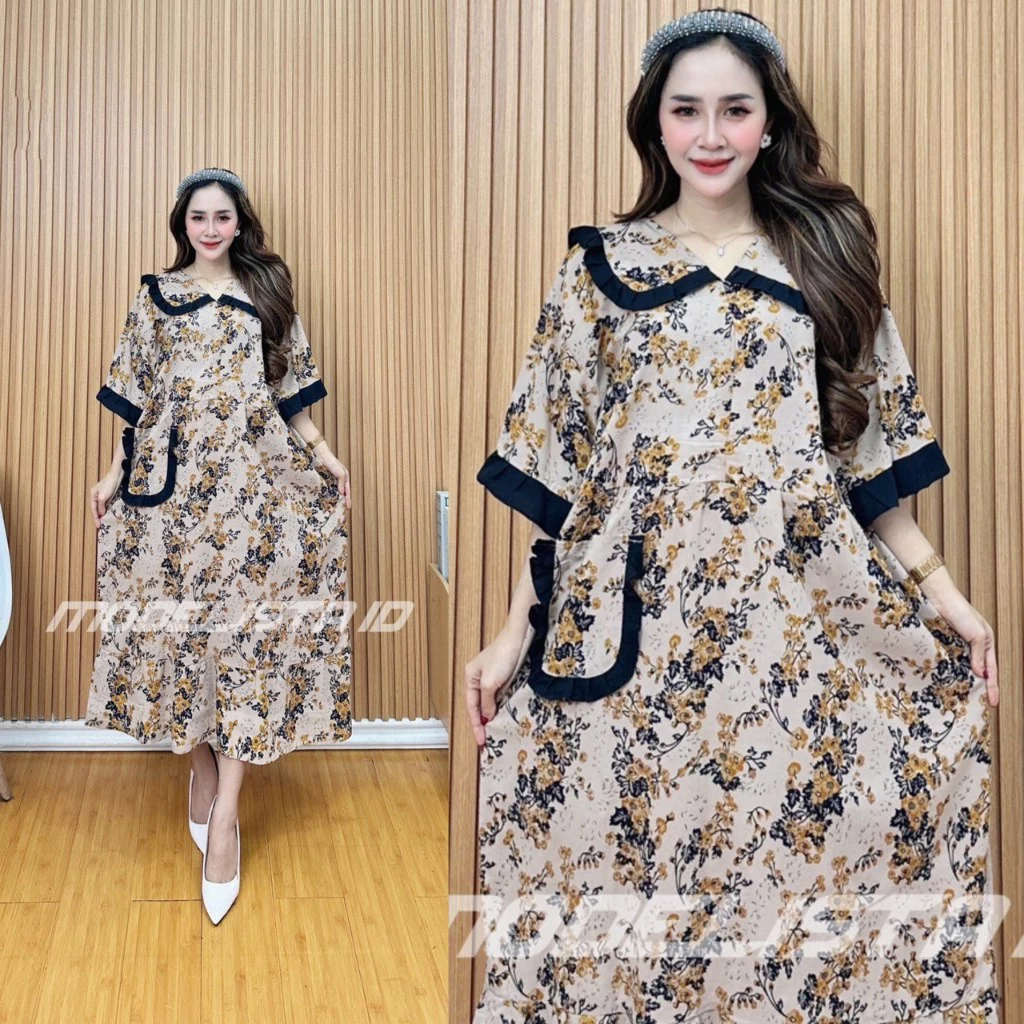 Erina Dress Rayon Kerah Saku Depan Resleting Depan Busui Frendly