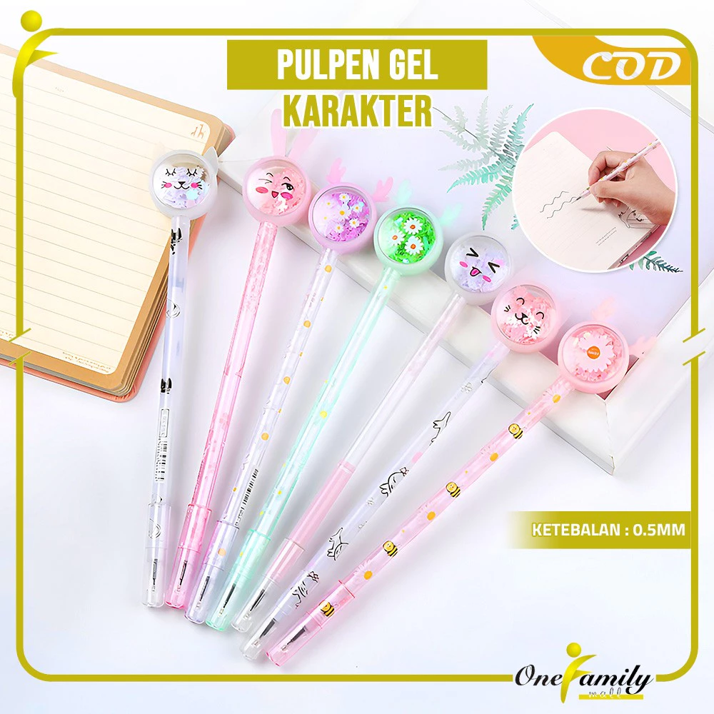 ONE-A90 Pulpen Gel Bunny 0.5mm Pena Gel Pastel Alat Tulis Karakter / Pena Cair Daisy Pena Kupu Motif Payet Gliter Ink Gel Perlengkapan Sekolah Kantor Lucu
