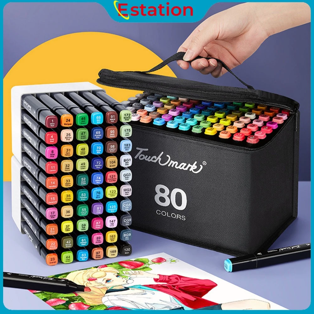 Estation - Spidol Warna Warni 1 Set Sketch Marker 2 Tip Touch Marker 48/60/80 Warna