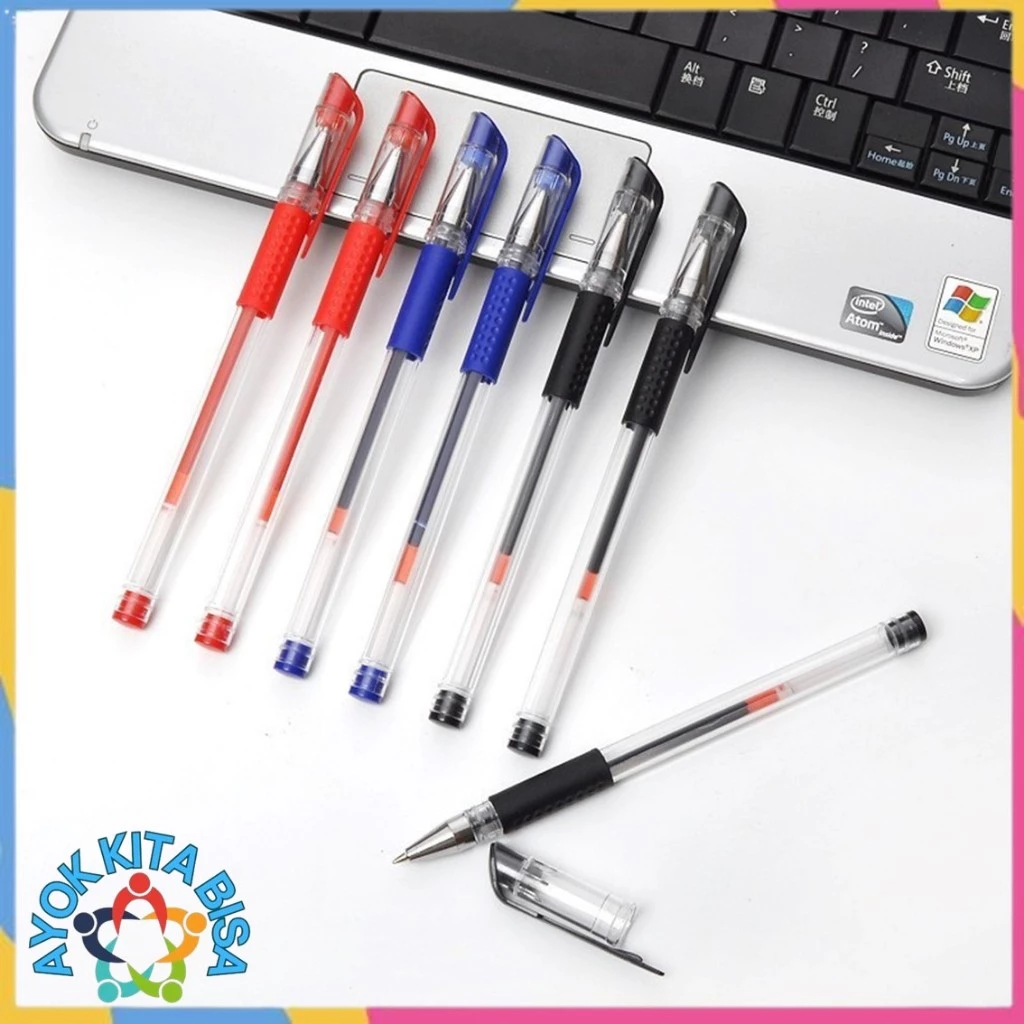 AKB Pena Gel 0.55mm Standard Pulpen tinta cair Alat Tulis Sekolah Kantor Pen Warna Warni Pena Ujung Lancip ATK Murah 1PCS
