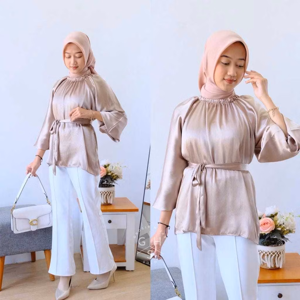 Atasan Yoona Shimer kekinian / Silk atasan Cradenza Premium Blouse lengan balon polyester anti kusut