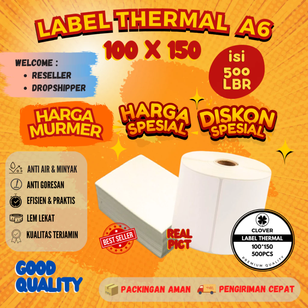 58. Kertas Thermal 100 X 150mm Label Stiker Barcode A6
