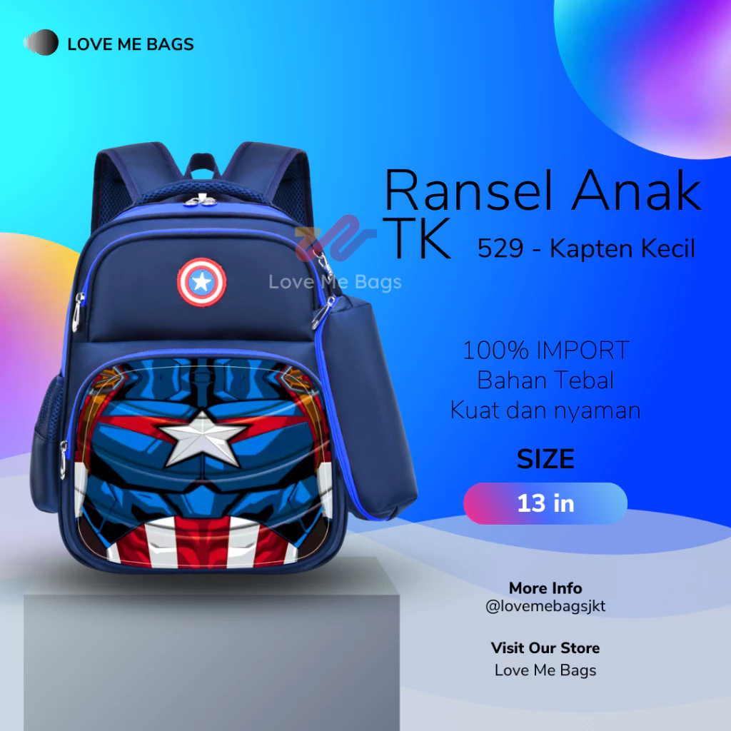 LMB Tas Anak Sekolah TK Paud Import Karakter SuperHero Bahan Nilon Kualitas Premium Tebal Bahan Timbul 6D Kuat dan Nyaman Dipakai